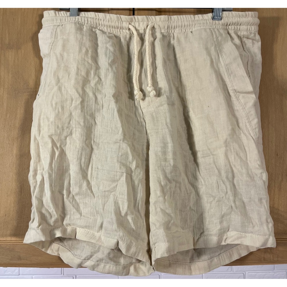 Zara Shorts Mens XL Beige Textured Cotton Drawstring Casual‎ Summer